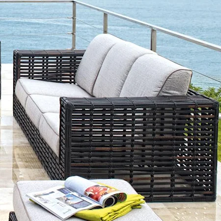 Contemporary Synthetic Woven Wicker with Aluminum Outdoor Sofa with Comfy Three-Cushion Seat & Back Design